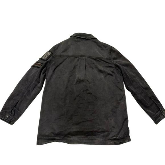 Free People Distressed Beaded Military Shirt Jacket EUC Black Washed Out XS - Picture 4 of 5
